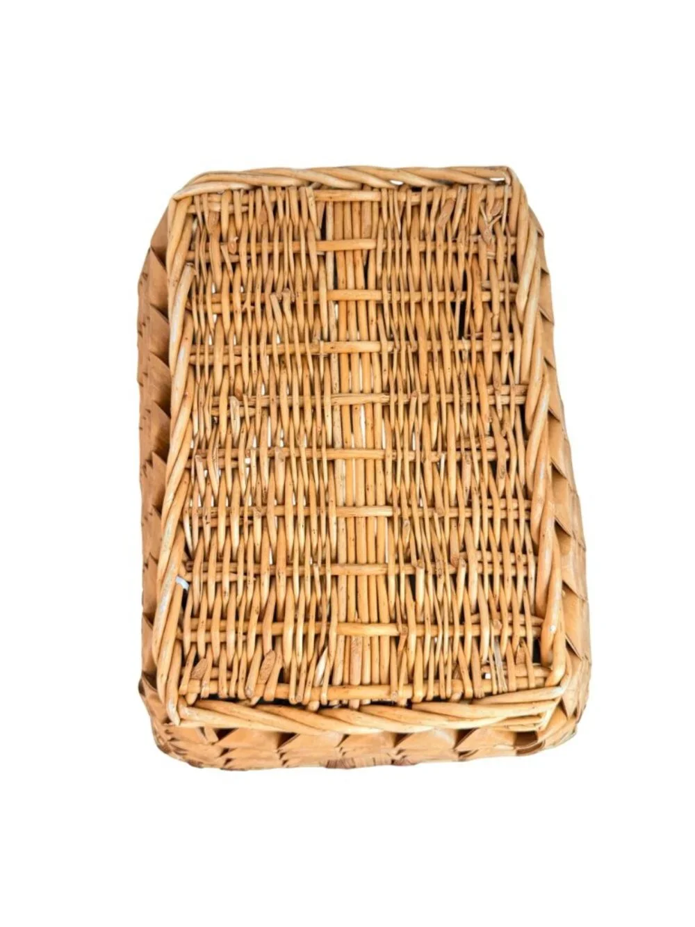 Vintage Hand woven Splint Basket with Intricate Curly Weave.